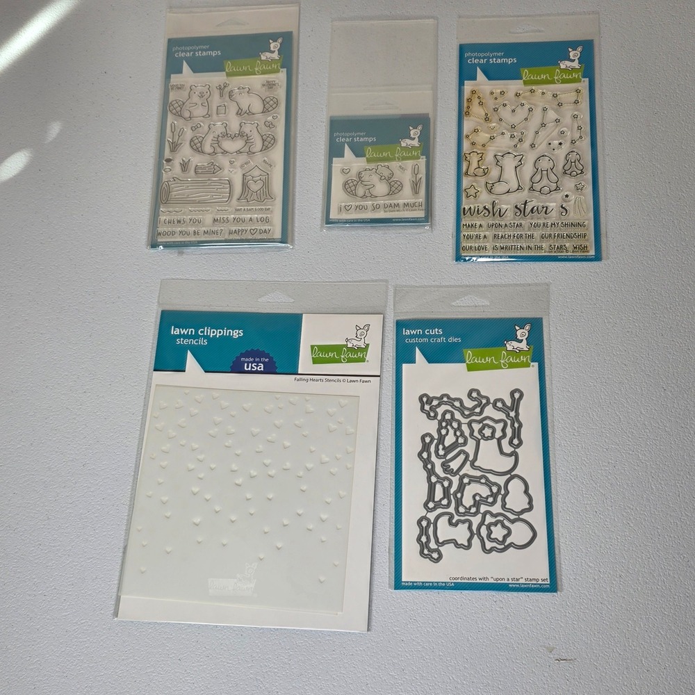 NWT Lawn Fawn Stamps Stencils Dies Bundle Set Clear Photopolymer Hearts Animals